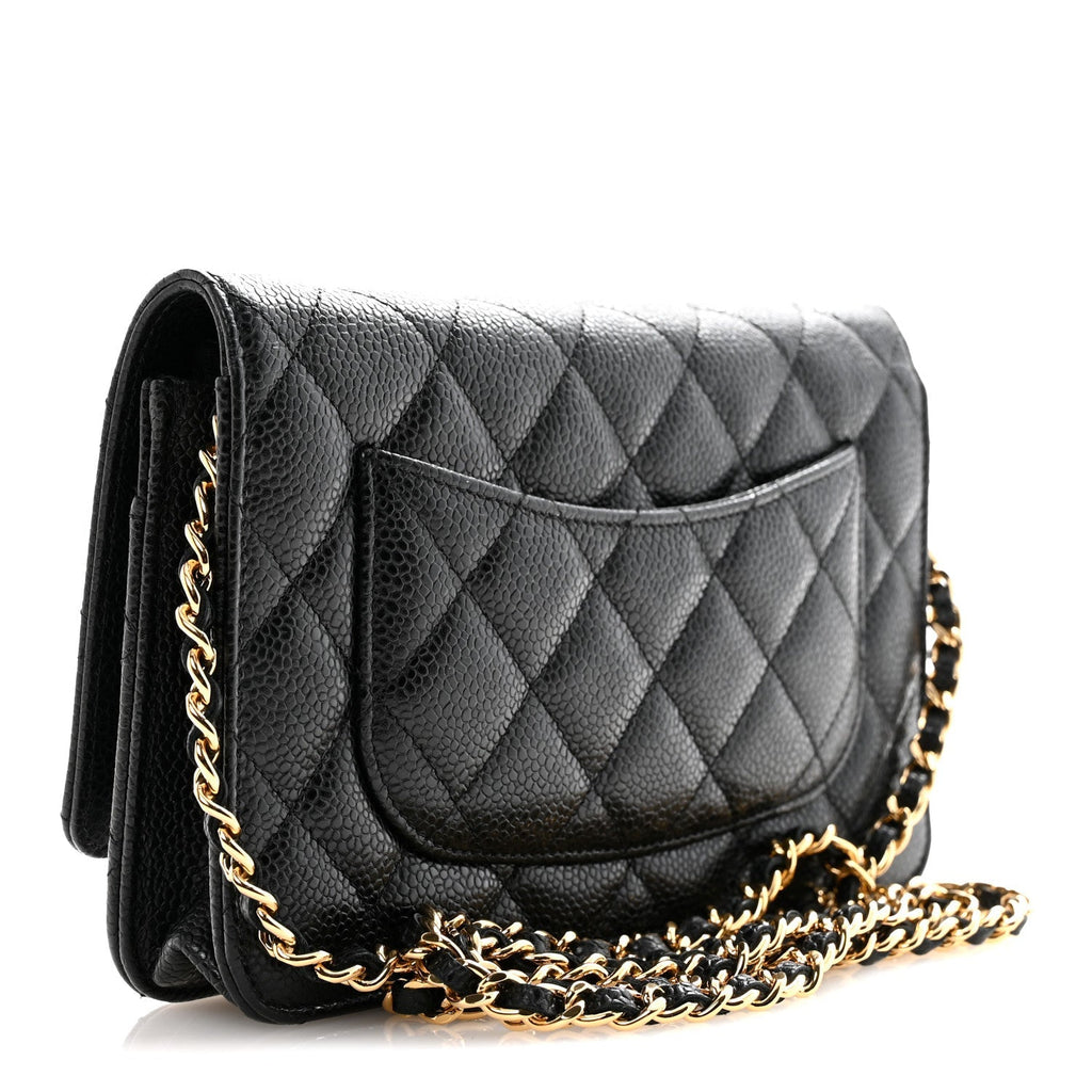 Caviar Quilted Wallet on Chain WOC Black