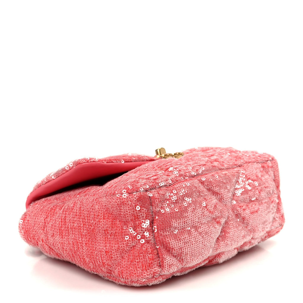 Sequin Quilted Medium Chanel 19 Flap Coral