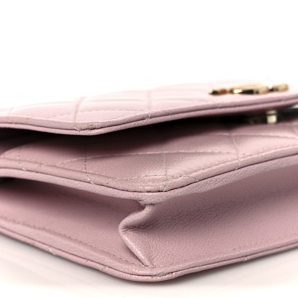 Caviar Quilted Studded CC Wallet on Chain WOC Light Pink