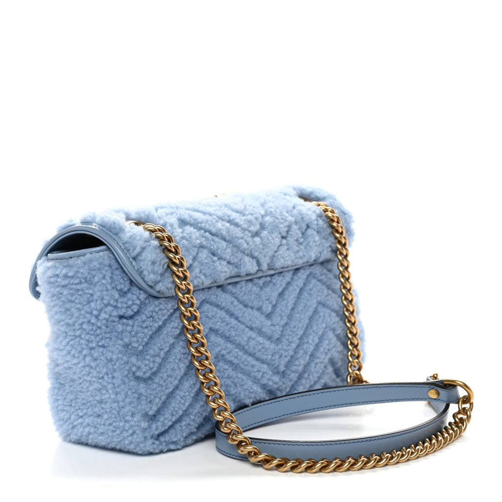Merino Wool Matelasse Small GG Marmont Shoulder Bag Cadet Blue