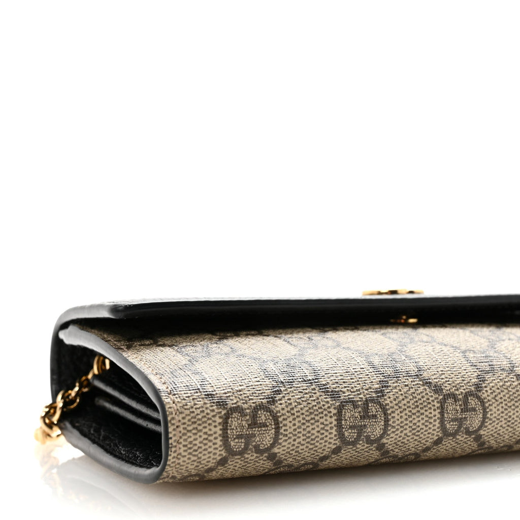 Dollar Calfskin GG Supreme Monogram Petite GG Marmont Wallet Chain Bag Black Beige Ebony