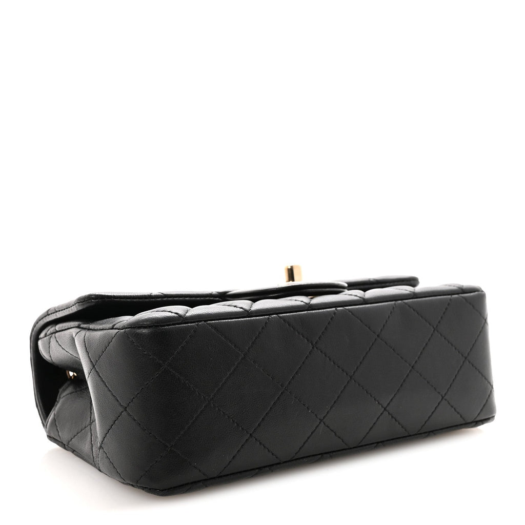 Lambskin Quilted Mini Rectangular Flap Black