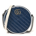 Azalea Calfskin Matelasse Diagonal Mini Torchon GG Marmont Round Shoulder Bag Blue Agata Mystic White