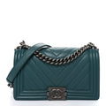 Caviar Chevron Quilted Medium Boy Flap Green