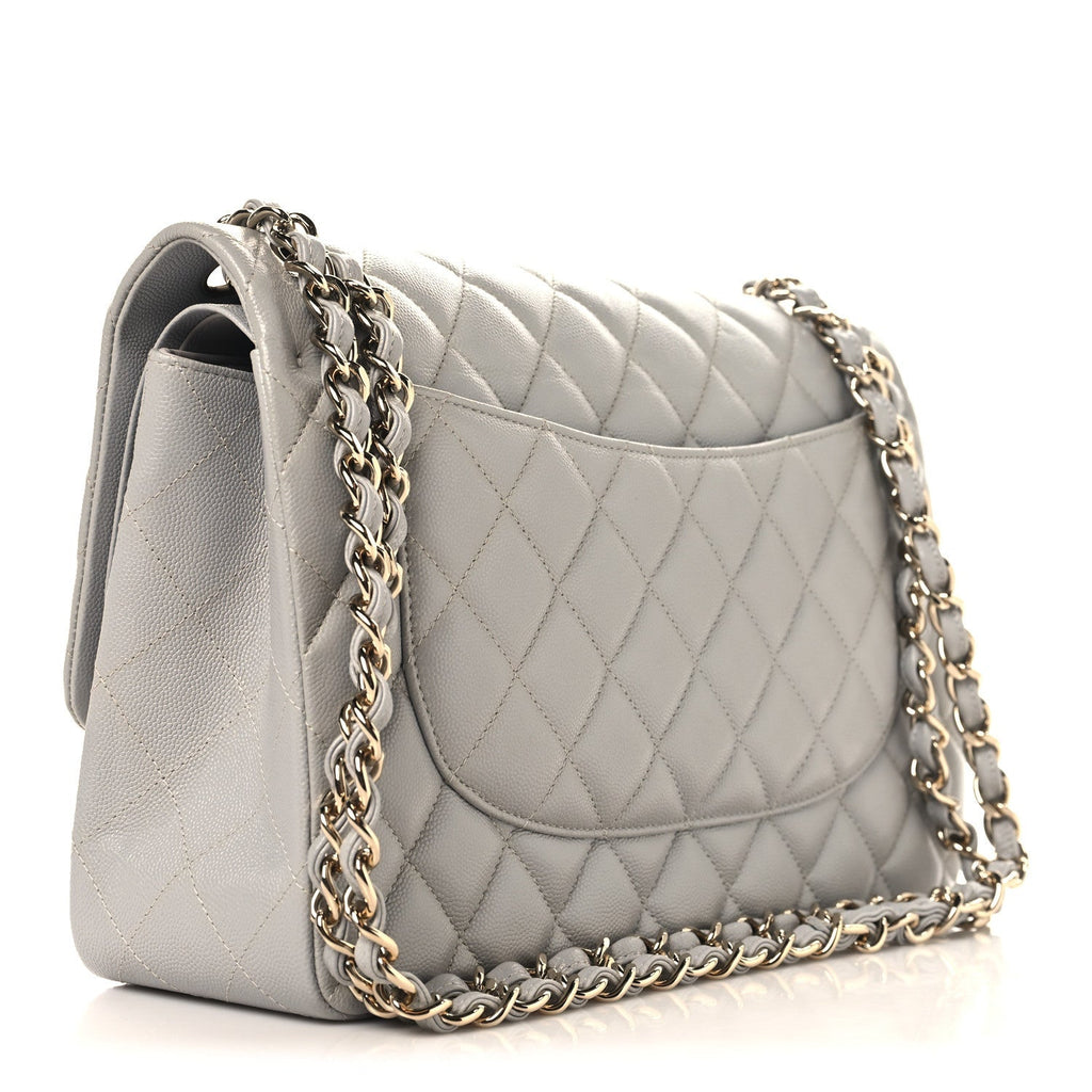 Caviar Quilted Jumbo Double Flap Grey