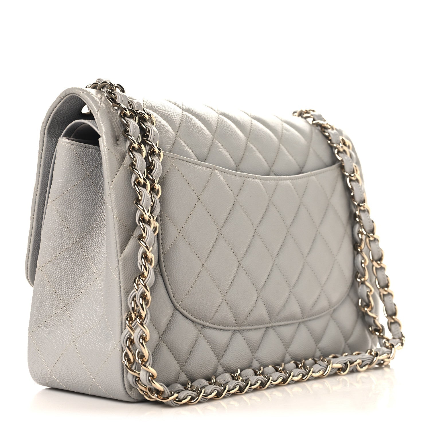 Caviar Quilted Jumbo Double Flap Grey