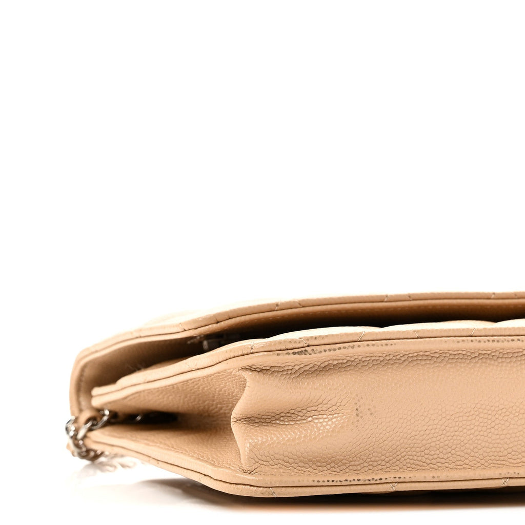 Caviar Quilted Wallet on Chain WOC Beige