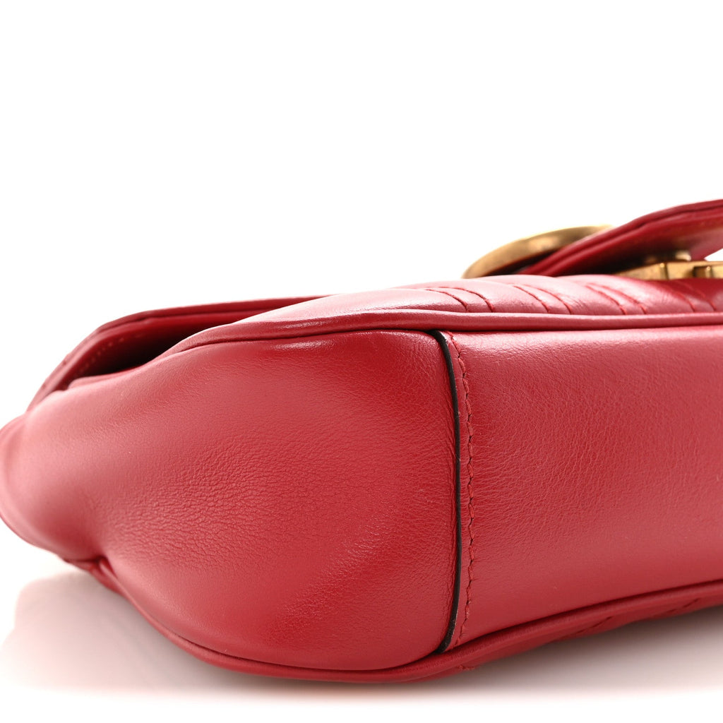 Calfskin Matelasse Mini GG Marmont Shoulder Bag Hibiscus Red