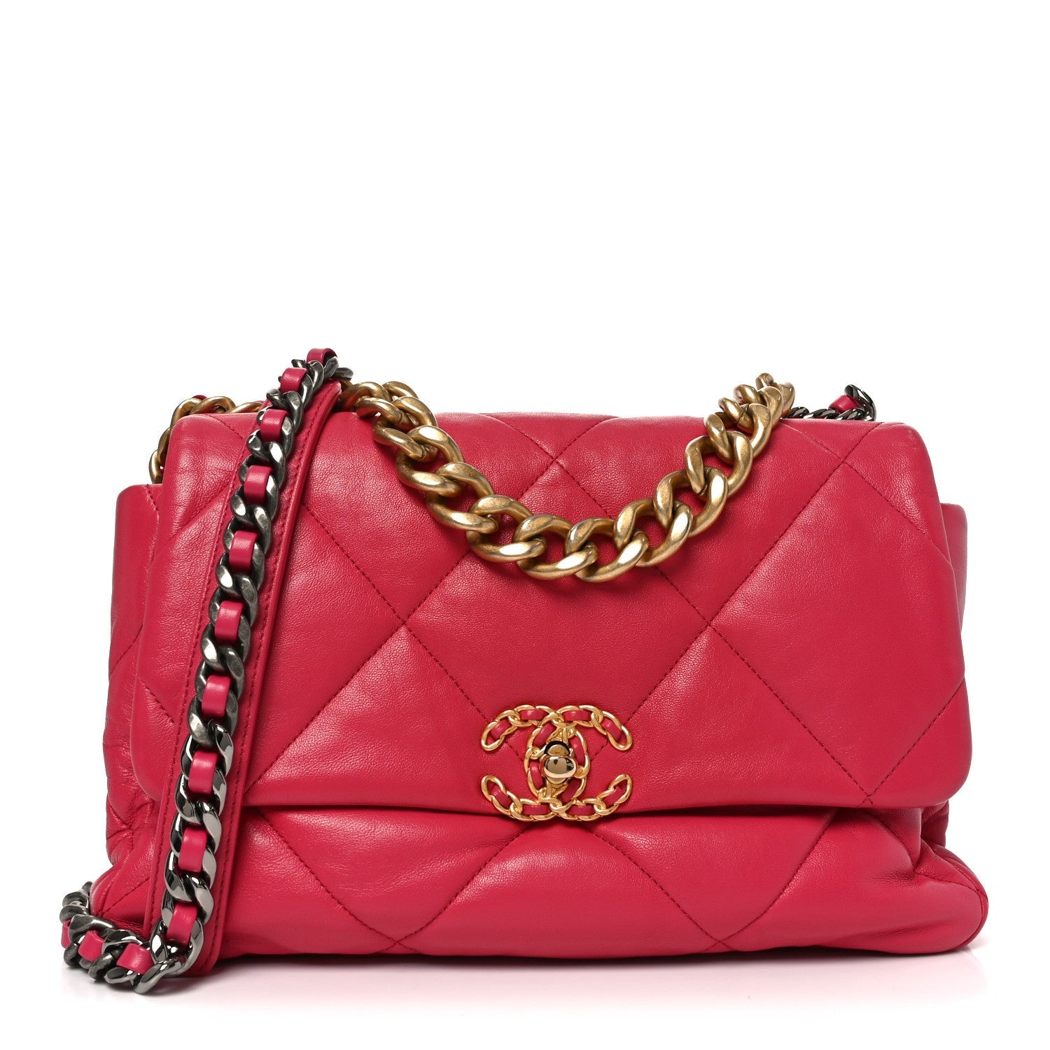 Goatskin Quilted Large Chanel 19 Flap Dark Pink