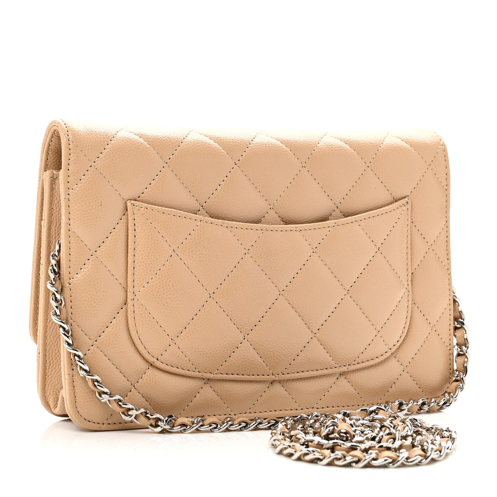 Caviar Quilted Wallet on Chain WOC Beige