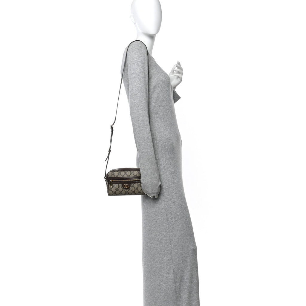 GG Supreme Monogram Textured Calfskin Super Mini Ophidia Shoulder Bag Beige Ebony New Acero