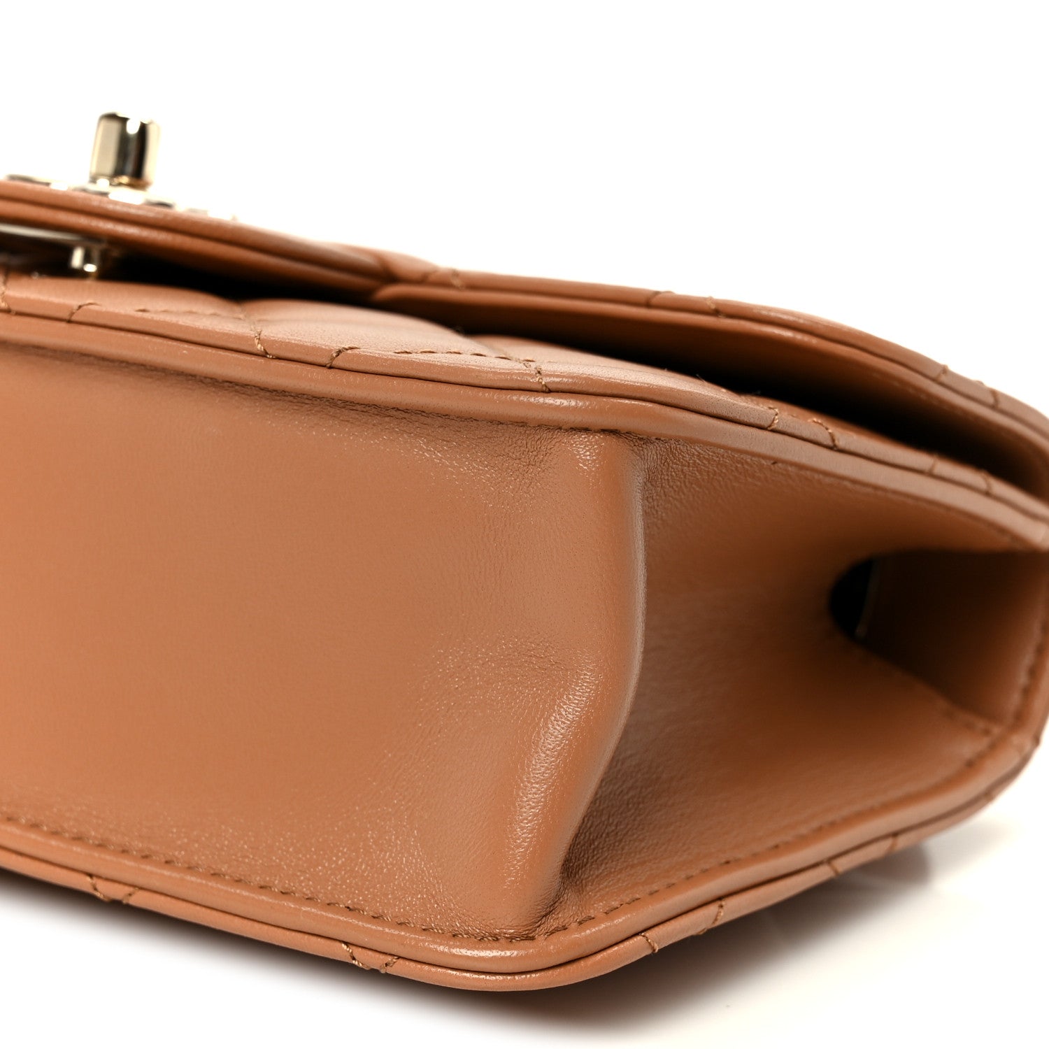 Shiny Lambskin Quilted Mini Flap Brown