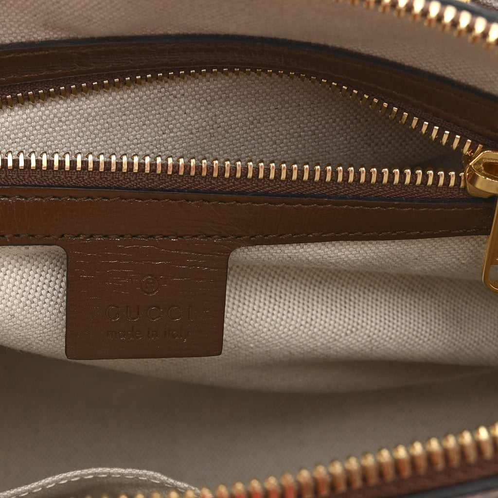 GG Supreme Monogram Azalea Calfskin Small Horsebit 1955 Top Handle Bag Beige Ebony Brown Sugar