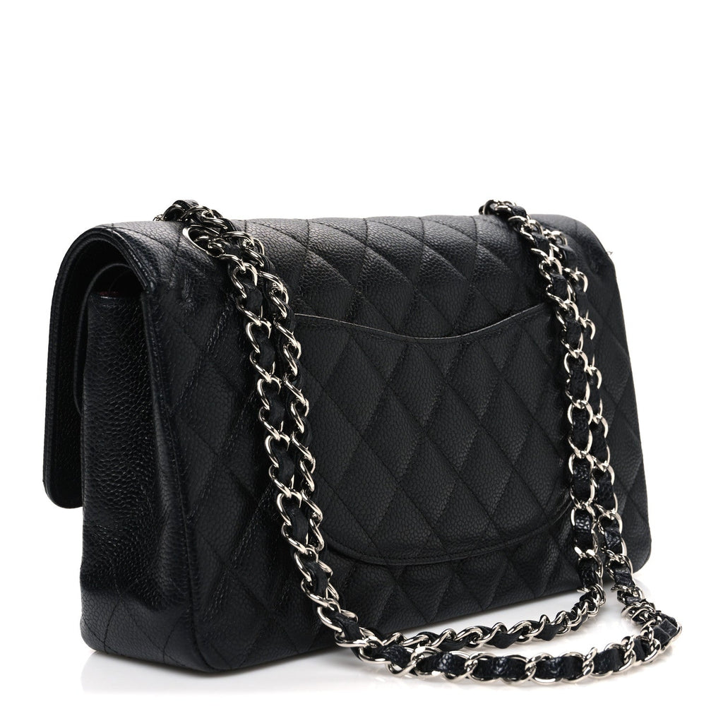 Caviar Quilted Medium Double Flap Black
