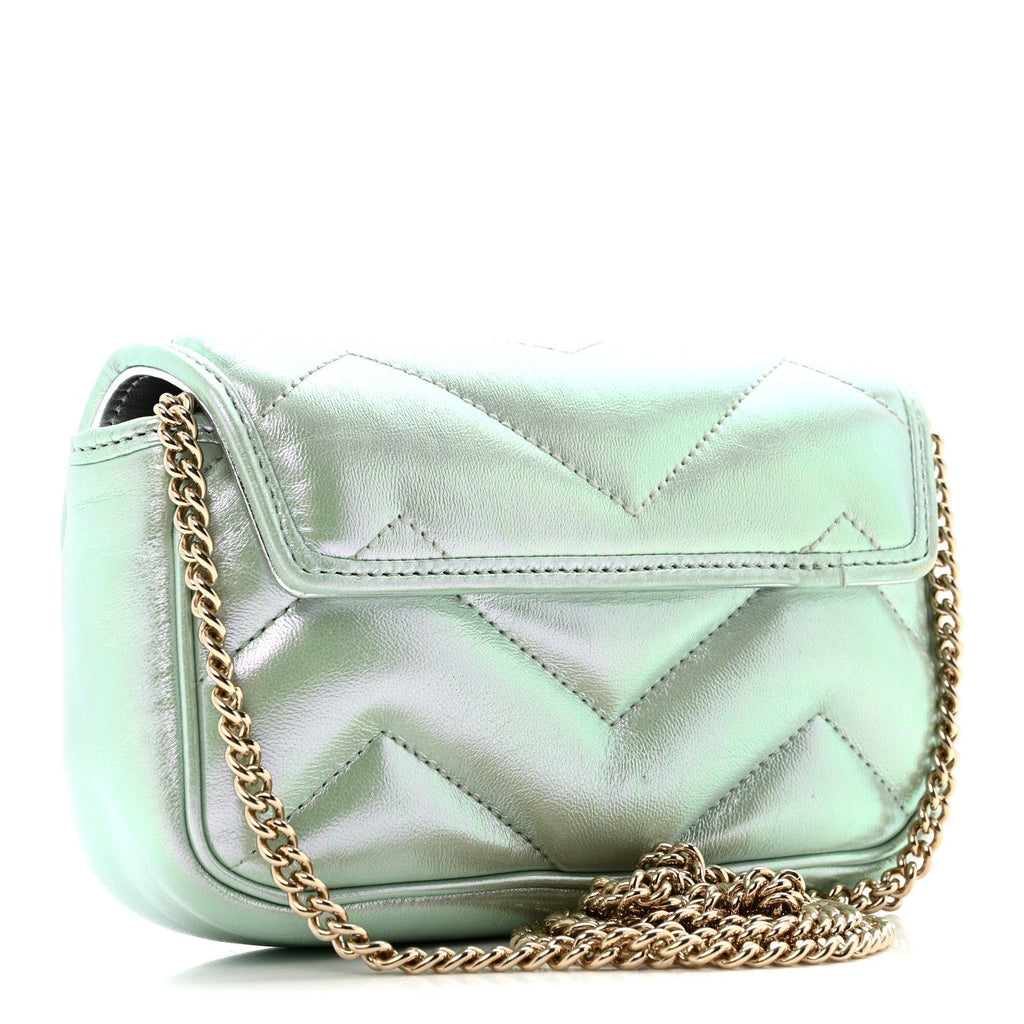 Iridescent Nappa Chevron Matelasse Super Mini GG Marmont Shoulder Bag Green Iridescent