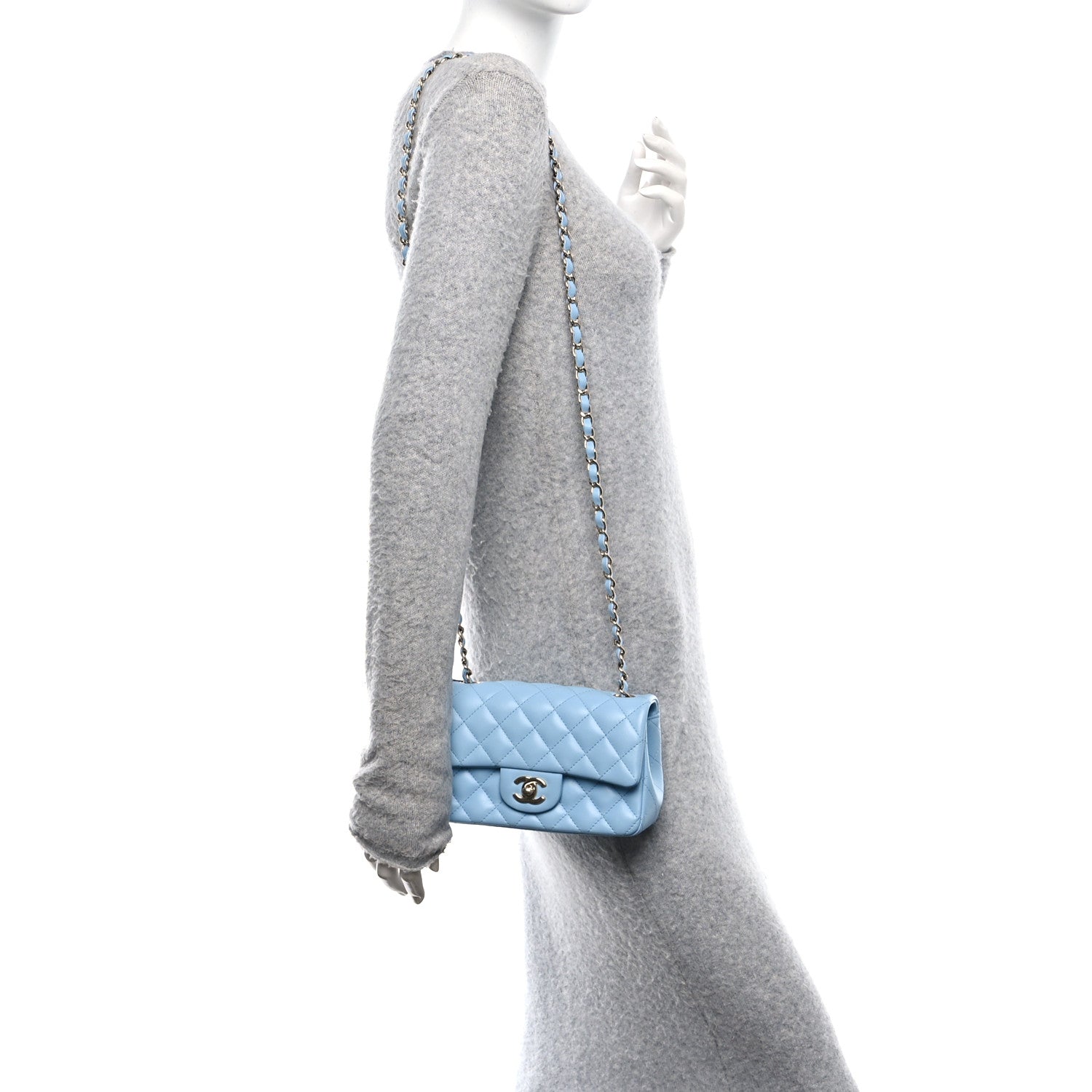 Lambskin Quilted Mini Rectangular Flap Light Blue