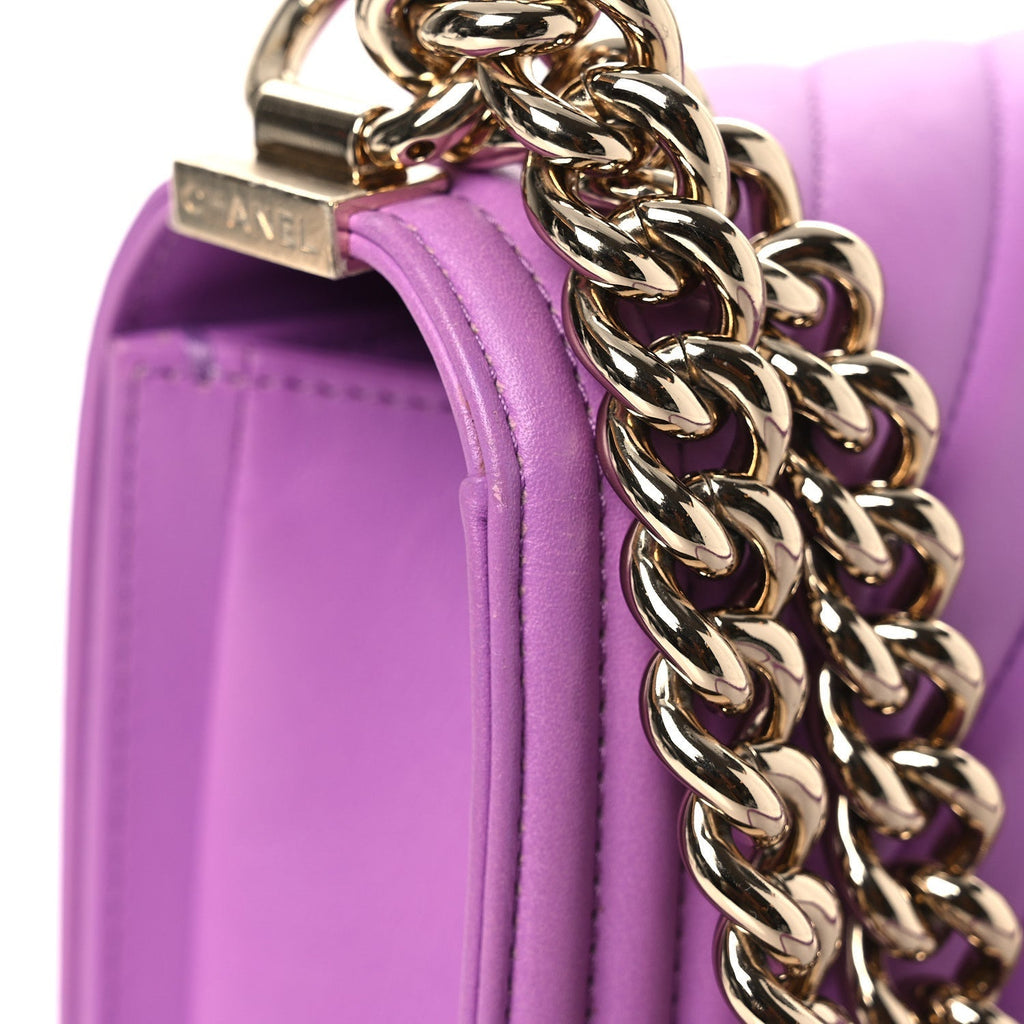Lambskin Chevron Quilted Medium Boy Flap Purple