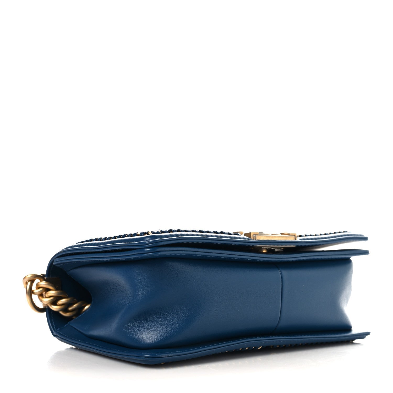 Calfskin Quilted Medium Boy Top Handle Flap Blue