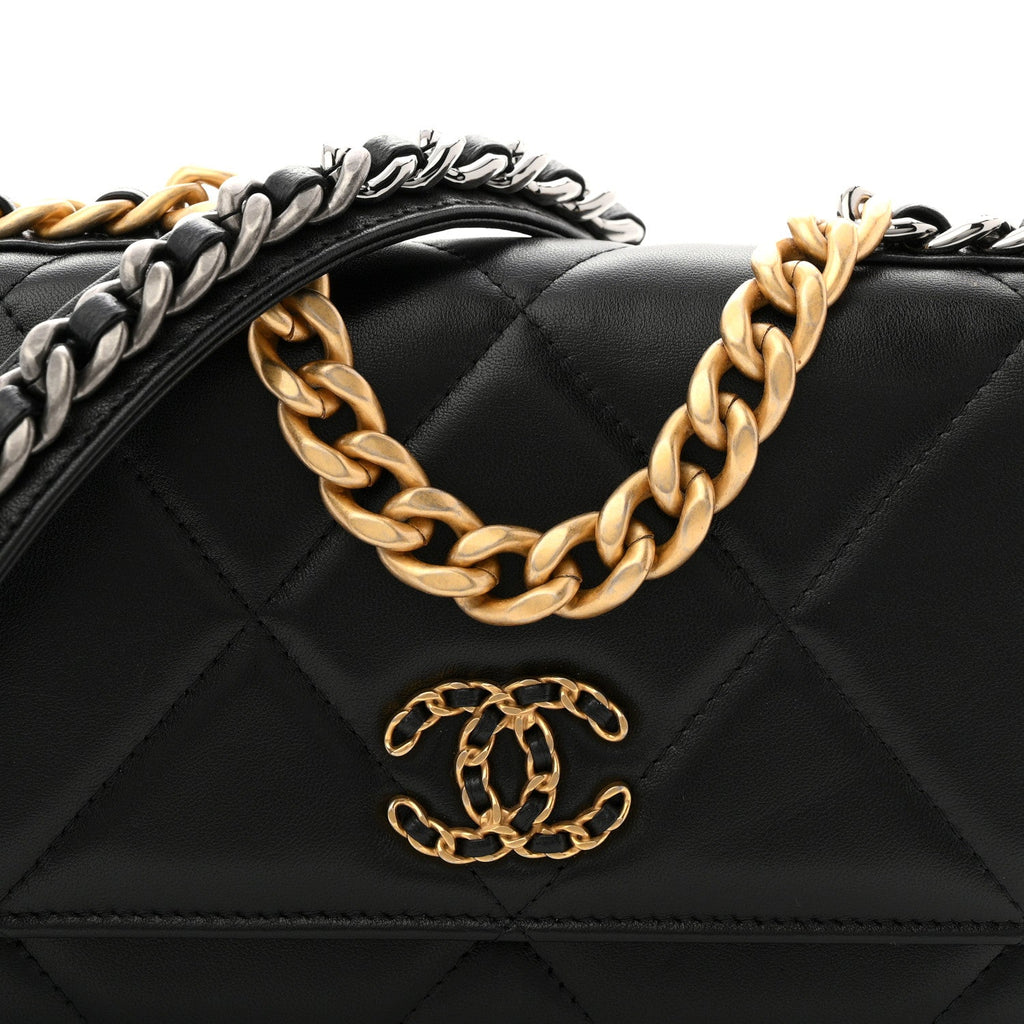 Lambskin Quilted Chanel 19 Wallet On Chain WOC Black