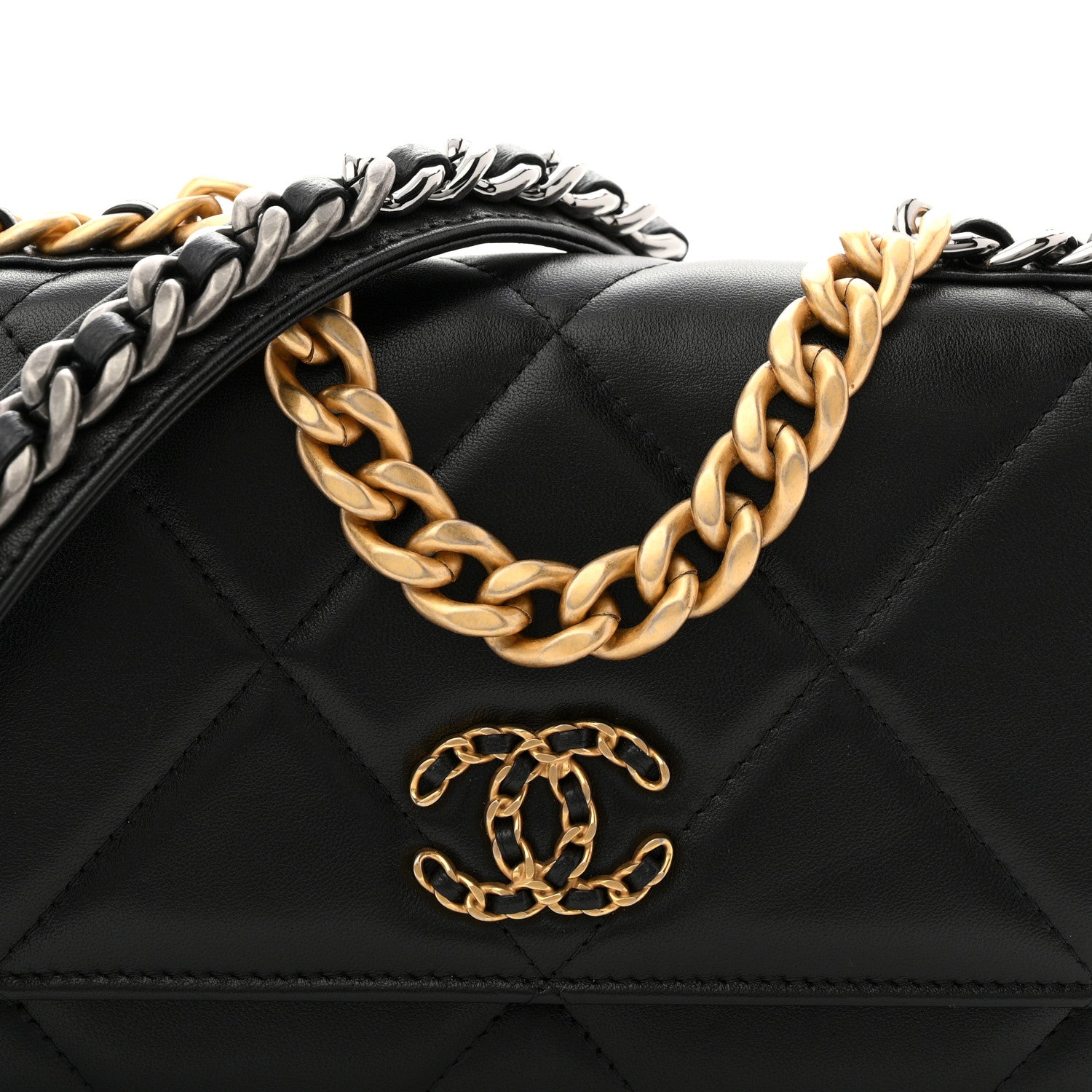 Lambskin Quilted Chanel 19 Wallet On Chain WOC Black