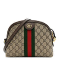 GG Supreme Monogram Textured Dollar Calfskin Web Small Ophidia Dome Shoulder Bag Beige Ebony New Acero