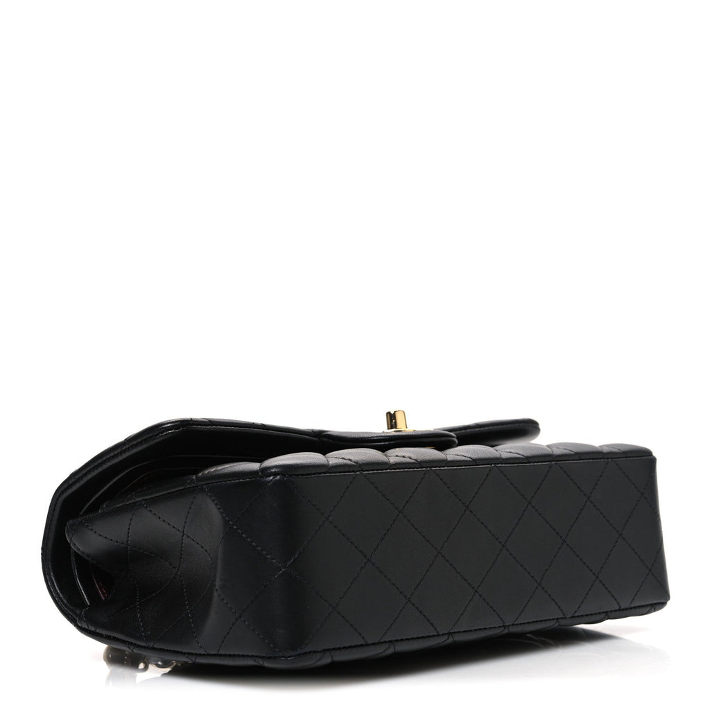 Lambskin Quilted Small Double Flap Black