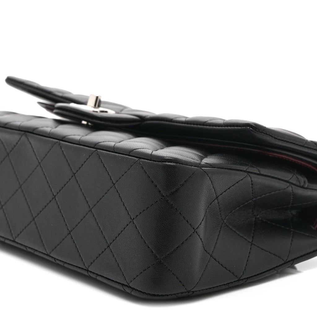 Lambskin Quilted Medium Double Flap Black