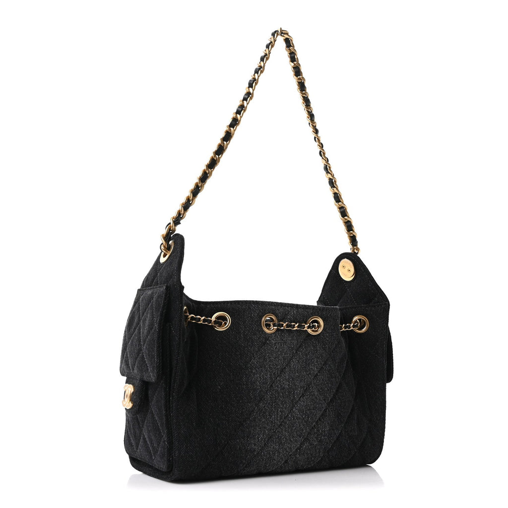 Washed Denim Quilted Mini Chanel 25 Handbag Black