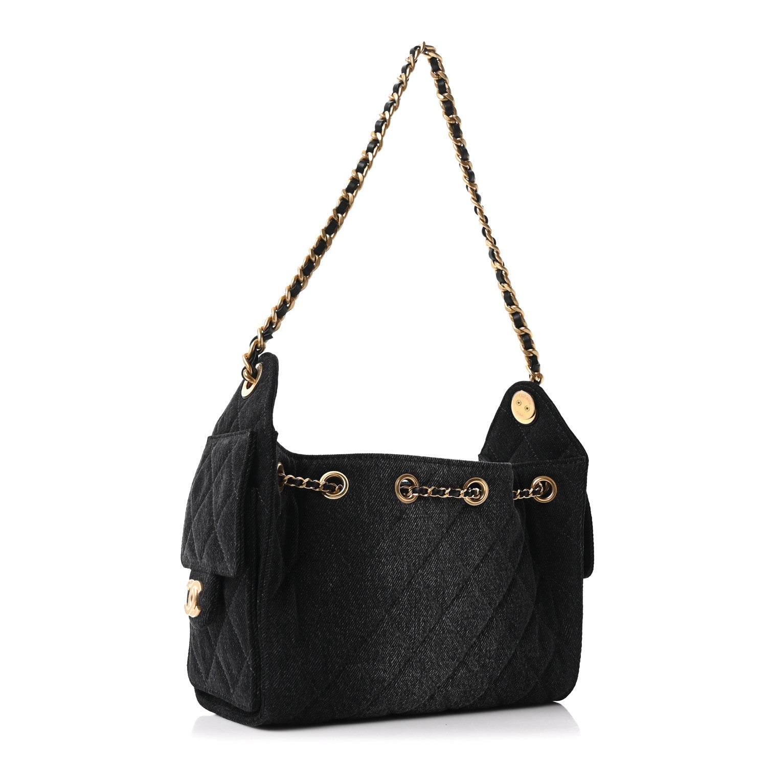 Washed Denim Quilted Mini Chanel 25 Handbag Black