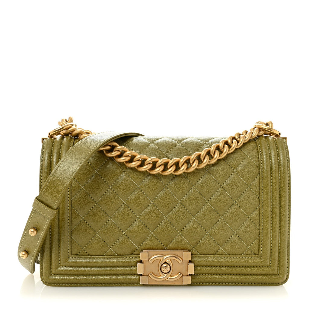 Caviar Quilted Medium Boy Flap Green