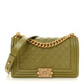 Caviar Quilted Medium Boy Flap Green