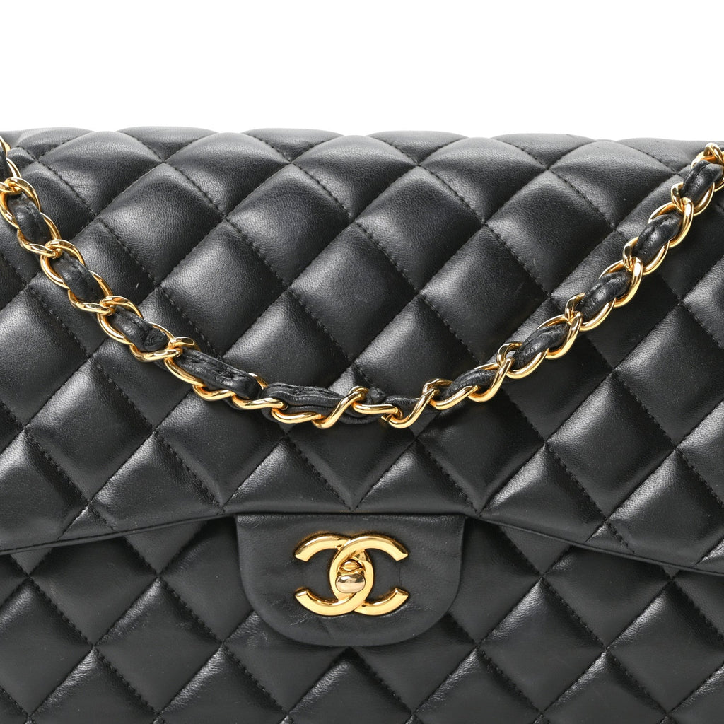Lambskin Quilted Jumbo Double Flap Black