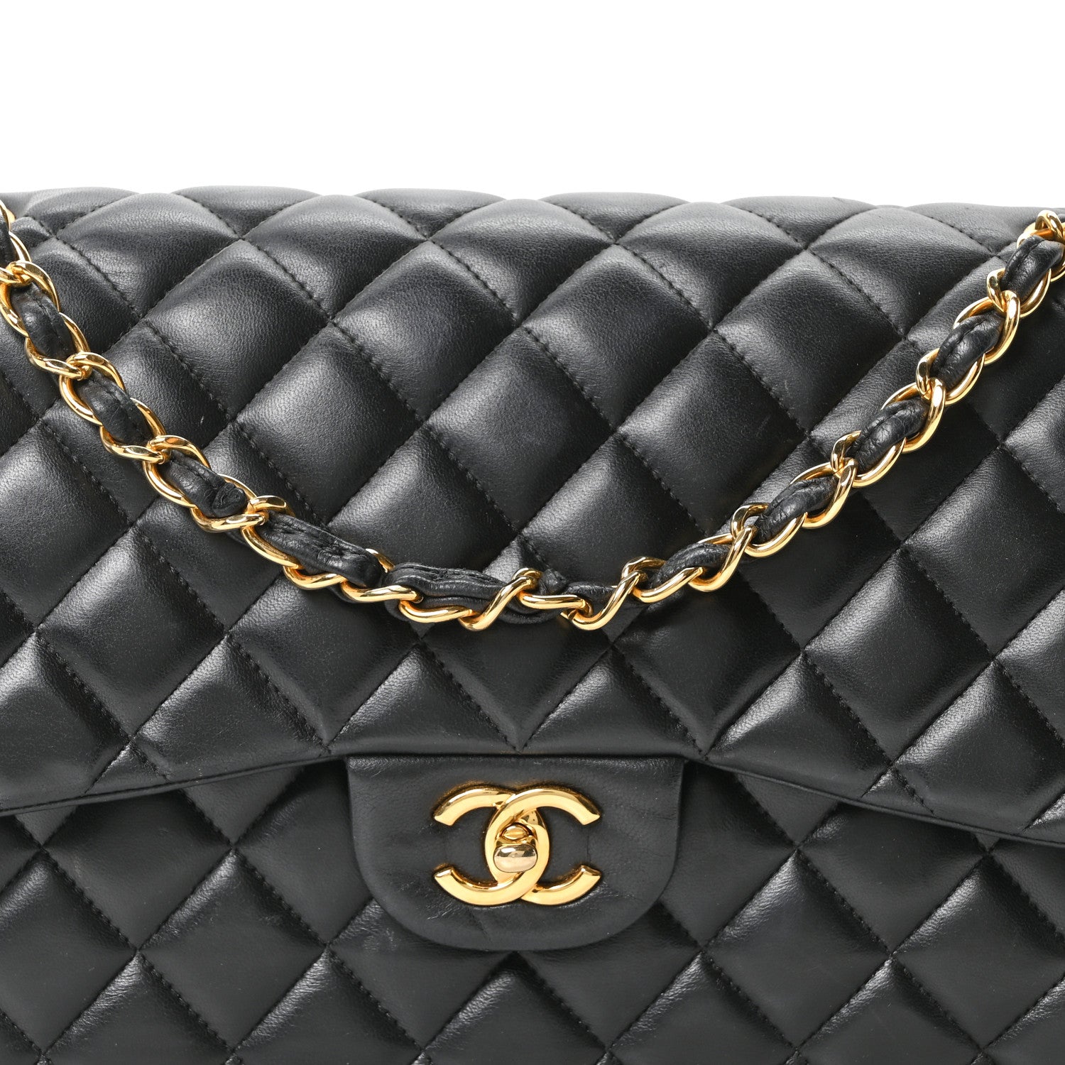Lambskin Quilted Jumbo Double Flap Black
