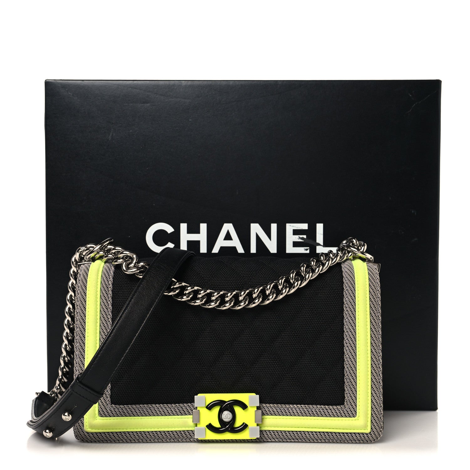 Canvas Quilted Medium Fluo Boy Flap Black Grey Yellow