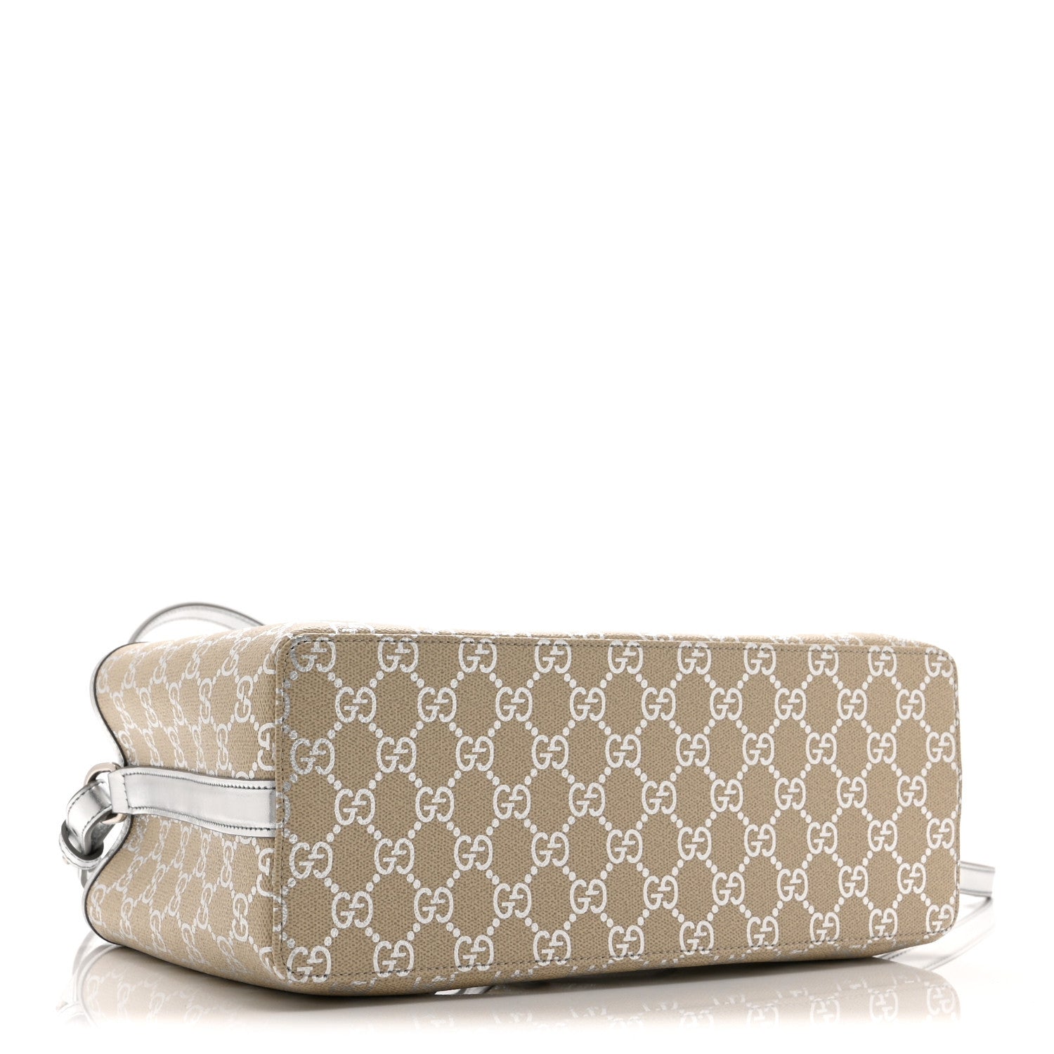 GG Supreme Monogram Emblem Medium Tote Bag  Beige Silver