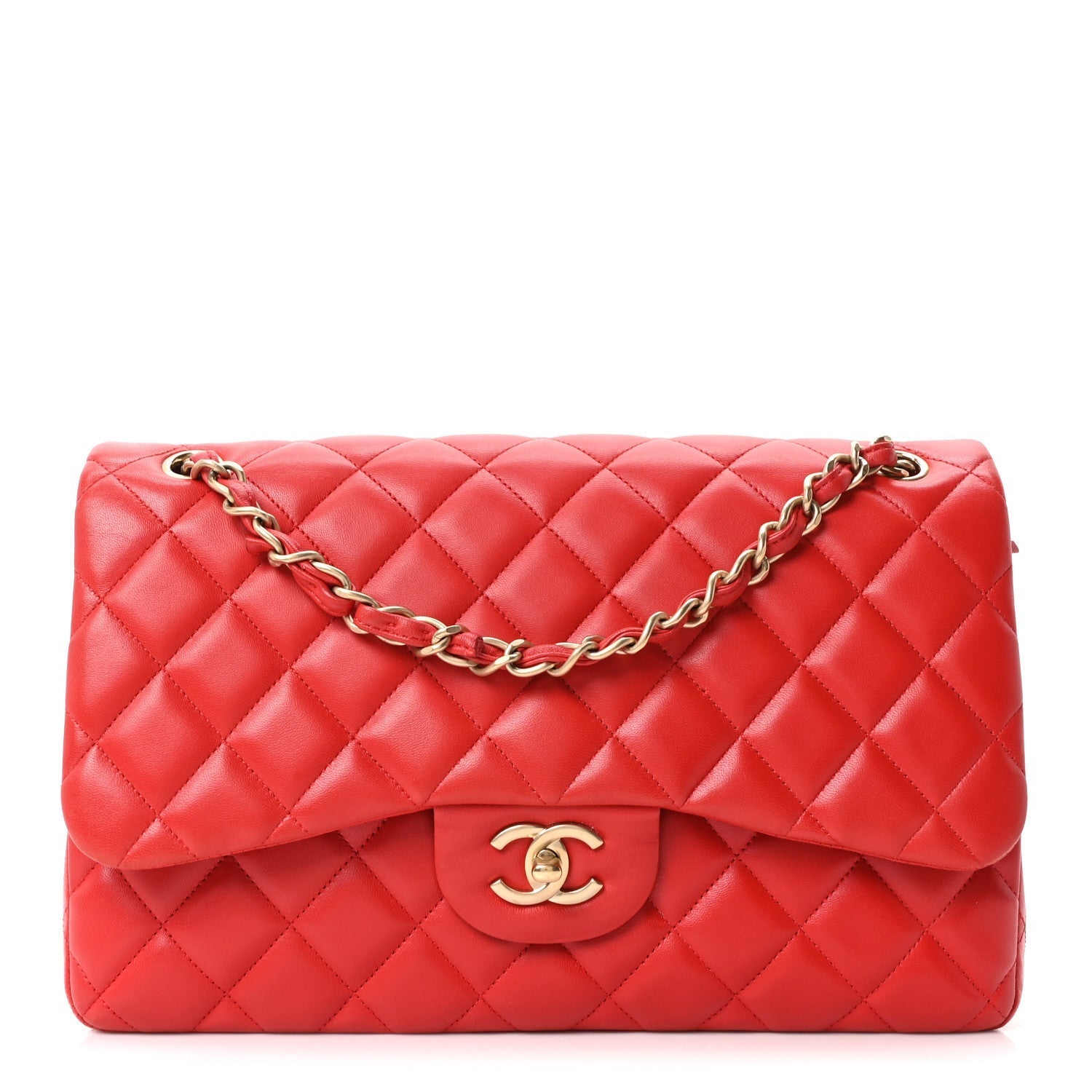 Lambskin Quilted Jumbo Double Flap Red