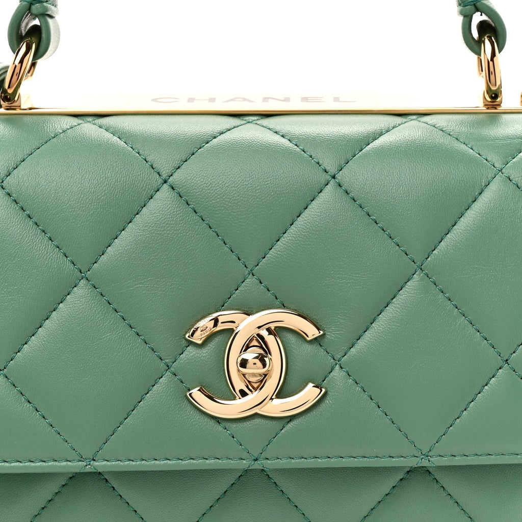 Lambskin Quilted Small Trendy CC Flap Dual Handle Bag Light Green