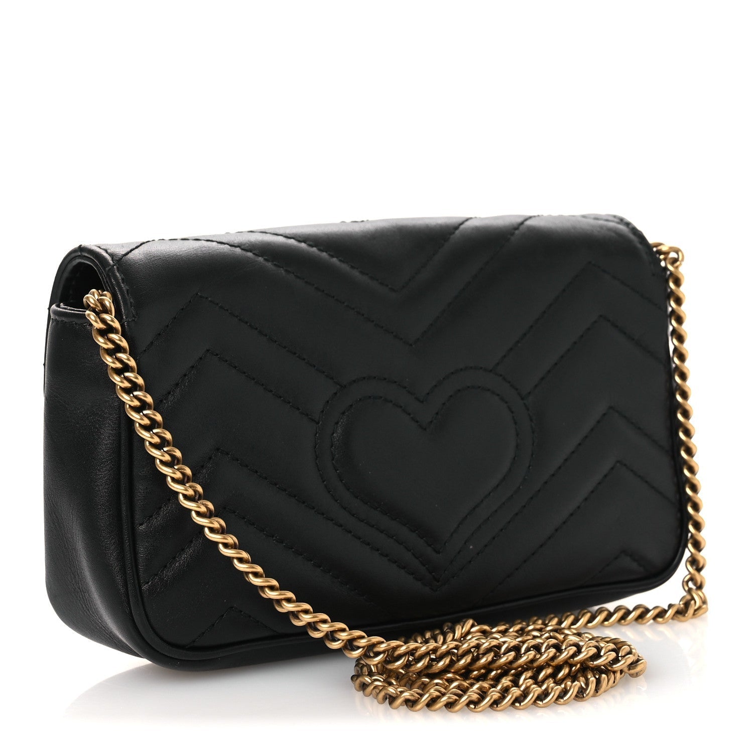 Calfskin Matelasse Super Mini GG Marmont Shoulder Bag Black