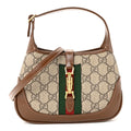 GG Supreme Monogram Azalea Calfskin Web Mini Jackie 1961 Hobo Beige Ebony Brown Sugar