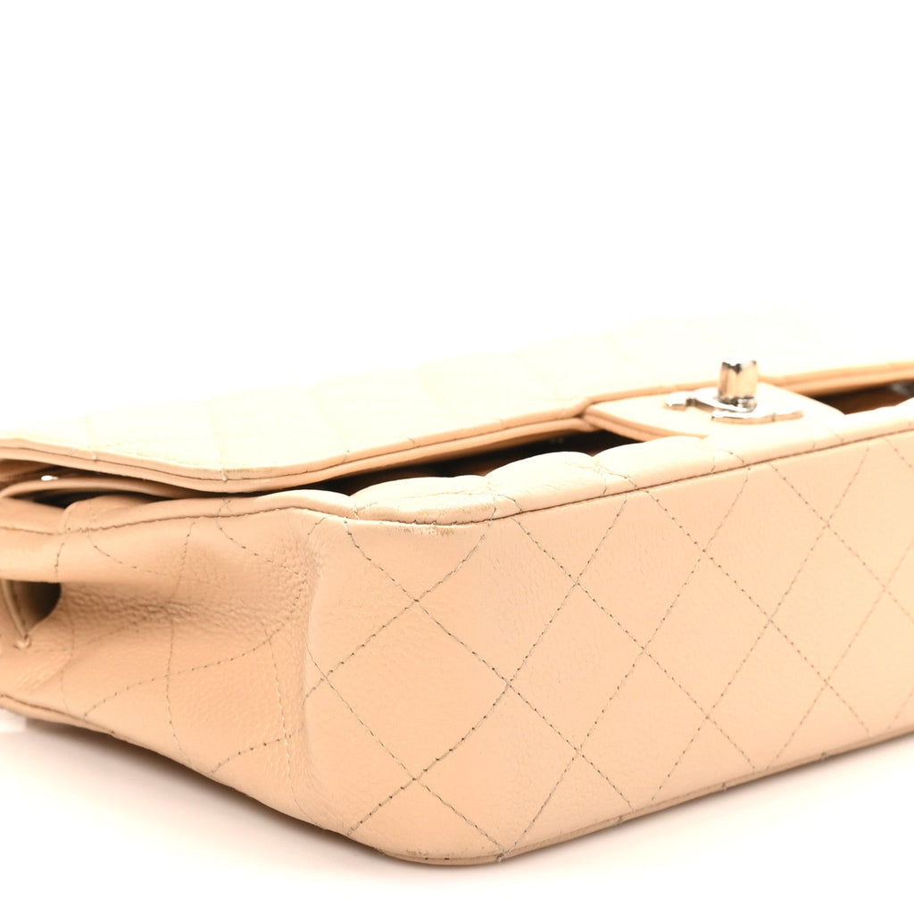 Caviar Quilted Medium Double Flap Beige