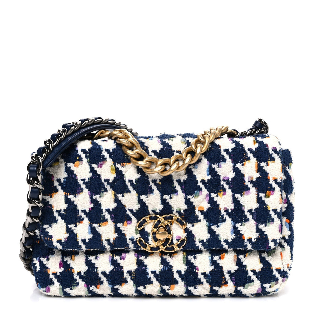 Tweed Quilted Medium Chanel 19 Flap Ecru Navy Blue Multicolor