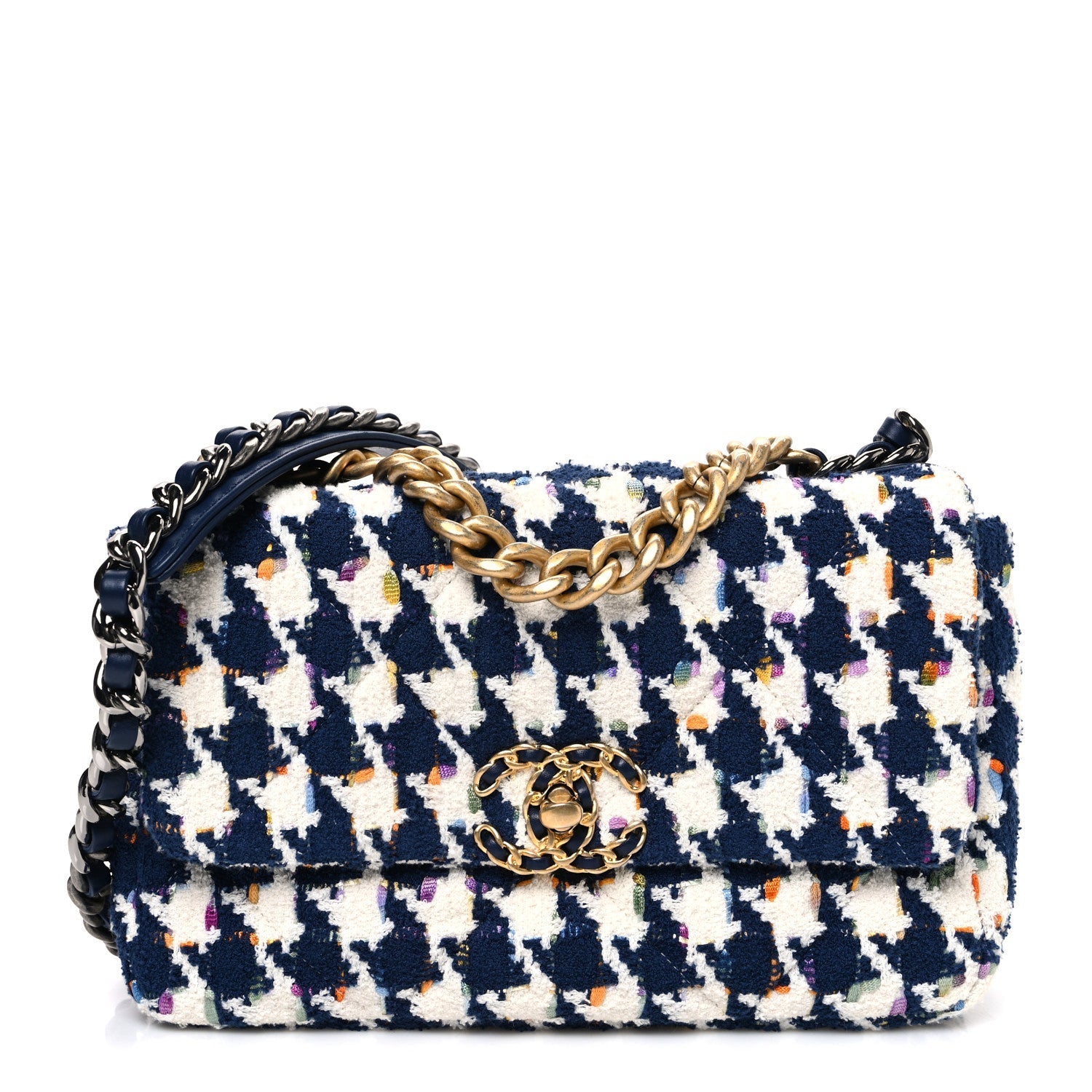 Tweed Quilted Medium Chanel 19 Flap Ecru Navy Blue Multicolor