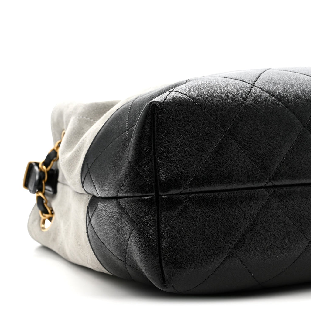 Suede Calfskin Shiny Lambskin Quilted Small Coco Base Shopping Bag Grey Black