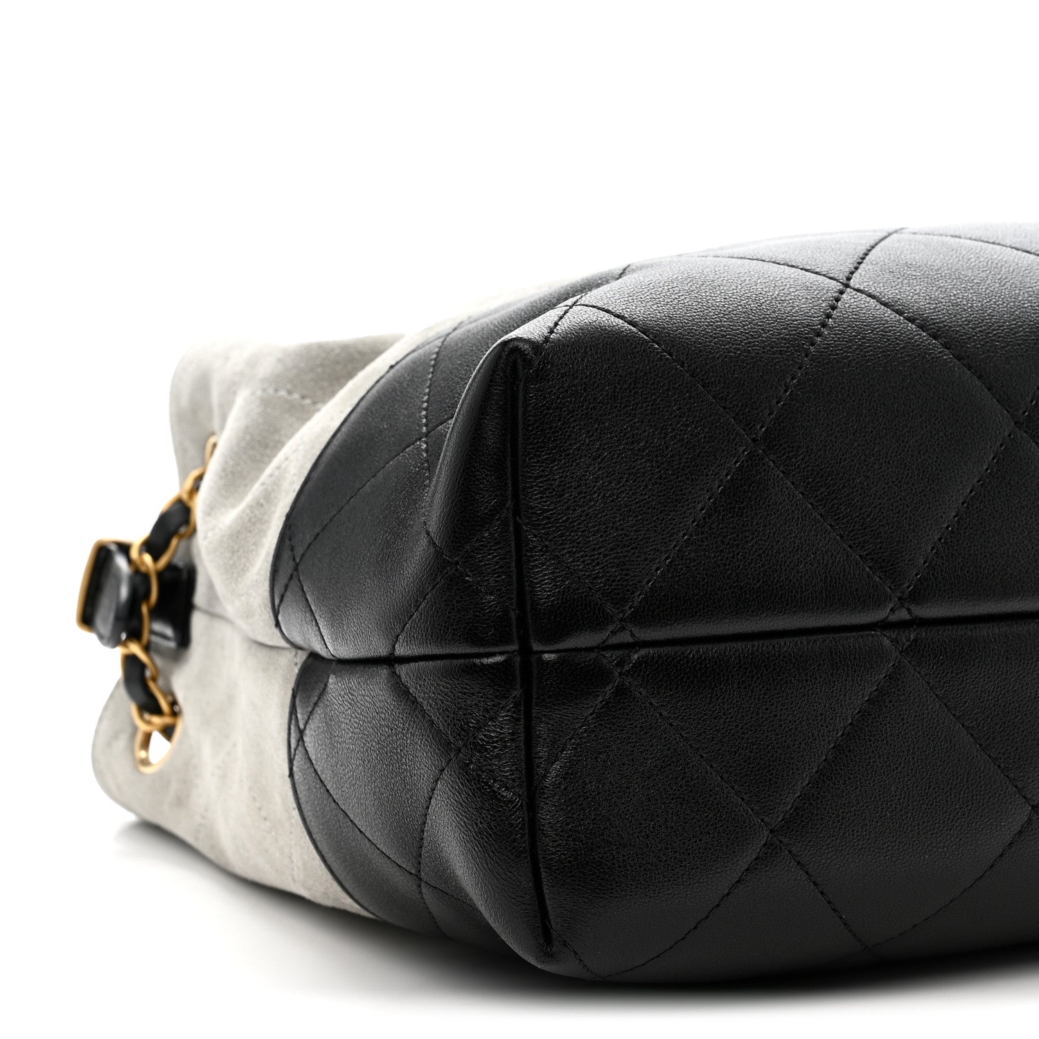 Suede Calfskin Shiny Lambskin Quilted Small Coco Base Shopping Bag Grey Black