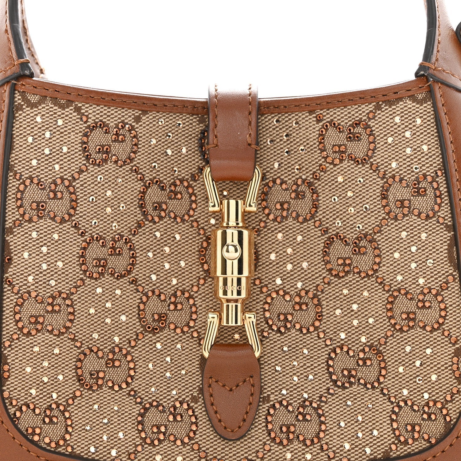New Canvas Charisma Calfskin Crystal GG Monogram Mini Jackie 1961 Hobo Camel Ebony