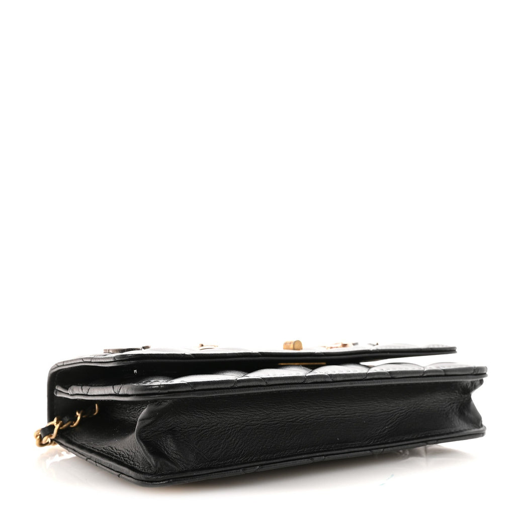 Lambskin Quilted Lucky Charms 2.55 Reissue Wallet On Chain WOC Black