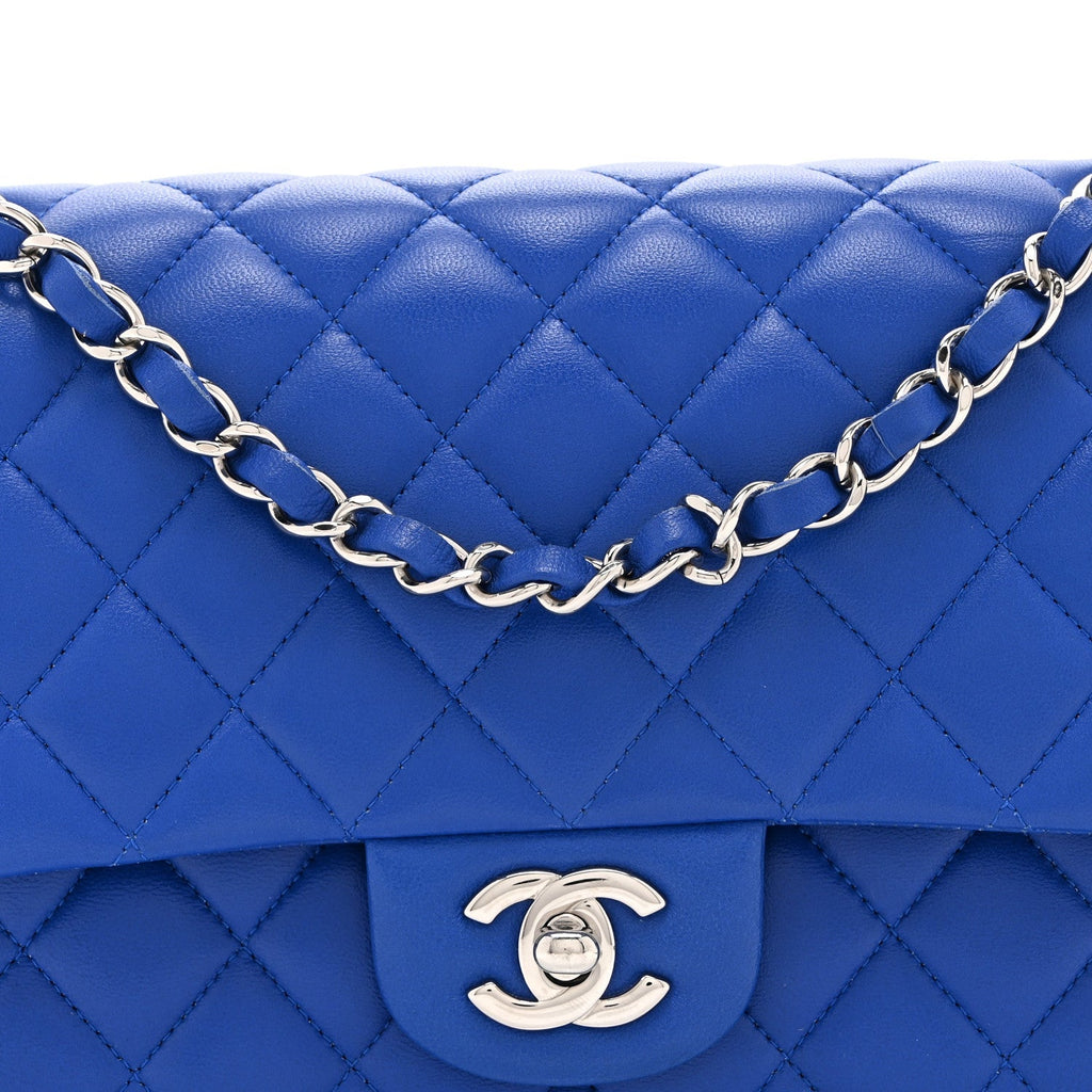 Lambskin Quilted Medium Double Flap Blue