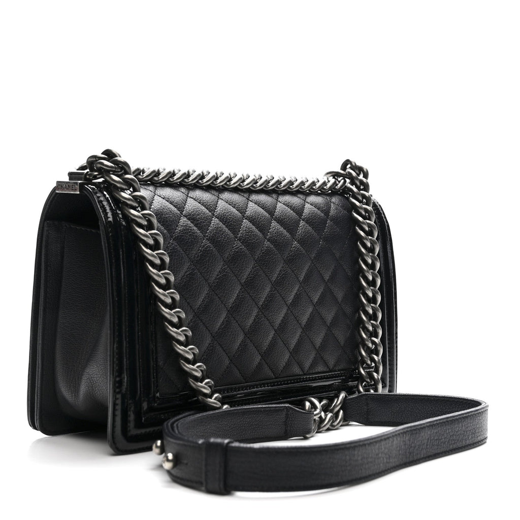 Goatskin Quilted Patent Medium Duo Boy Flap Dark Blue