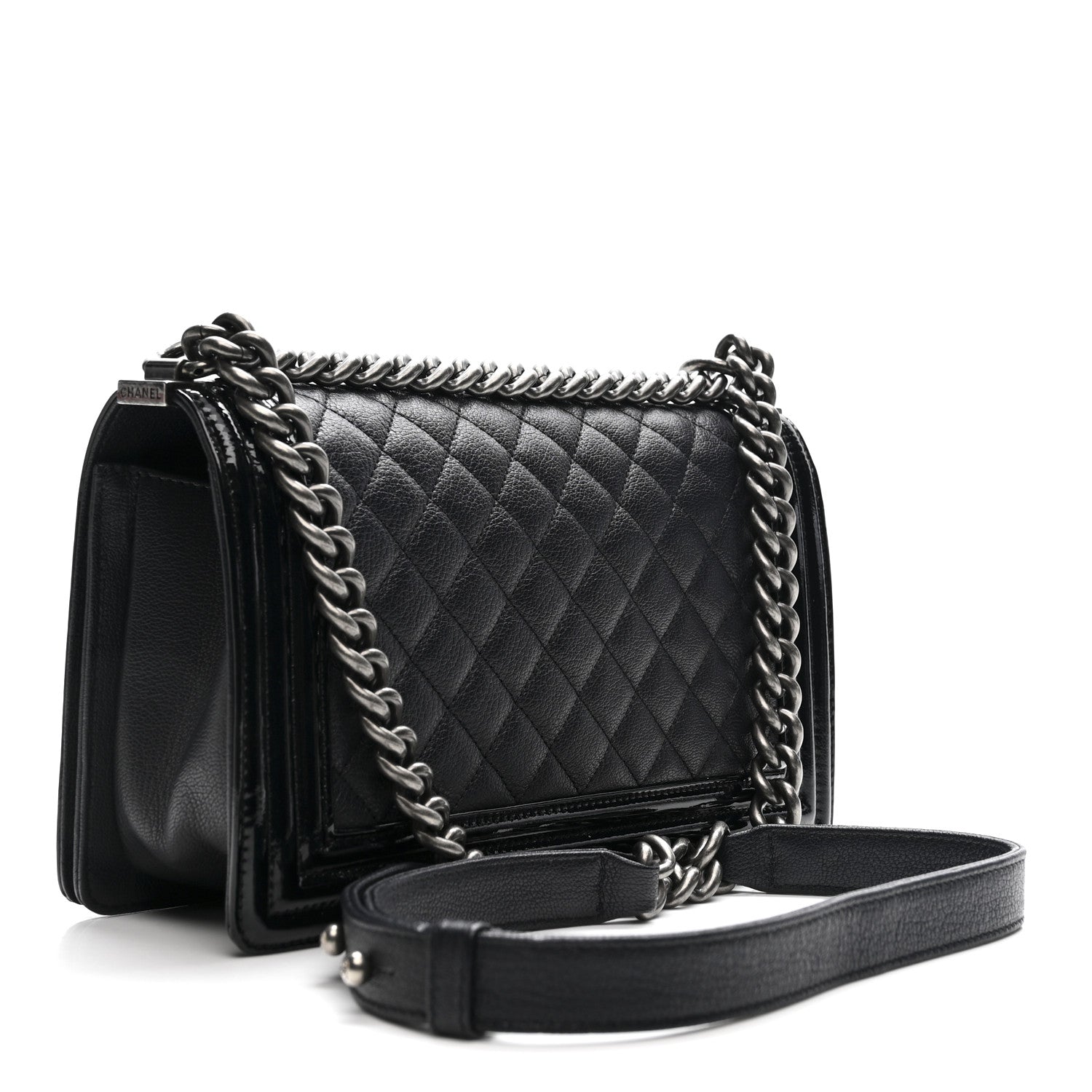 Goatskin Quilted Patent Medium Duo Boy Flap Dark Blue