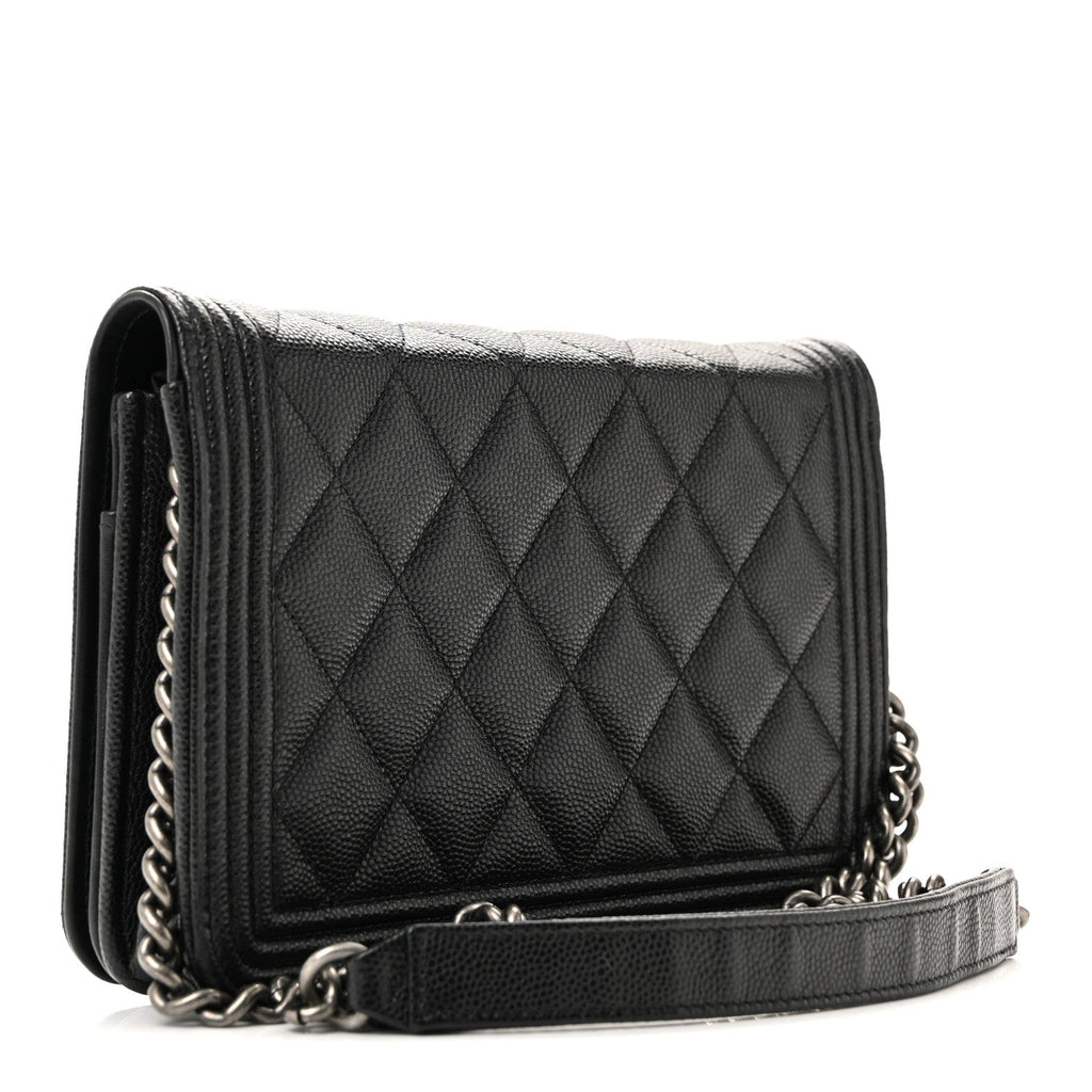 Caviar Quilted Boy Wallet On Chain WOC Black